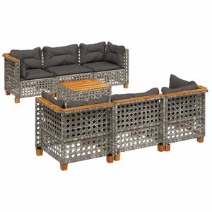 vidaXL Salon de jardin avec coussins 7 pcs gris résine tressée pas cher