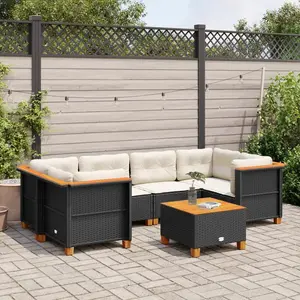 vidaXL Salon de jardin 7 pcs avec coussins noir résine tressée pas cher