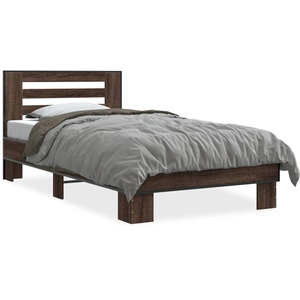 vidaXL Cadre de lit chêne marron 90x190 cm bois d'ingénierie et métal pas cher