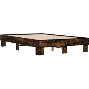 Cadre de lit chêne fumé 140x190 cm bois d'ingénierie et métal Vidaxl Smoked oak pas cher