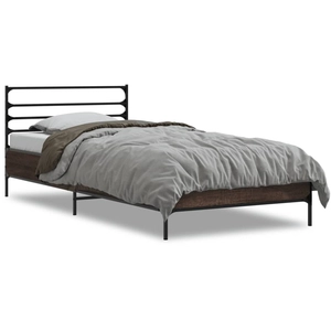 vidaXL Cadre de lit chêne marron 90x200 cm bois d'ingénierie et métal pas cher