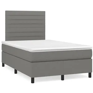 vidaXL Sommier à lattes de lit matelas LED gris foncé 120x190 cm tissu pas cher
