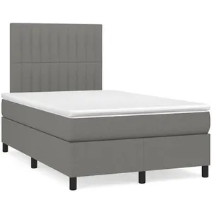 vidaXL Sommier à lattes de lit matelas LED gris foncé 120x190 cm tissu