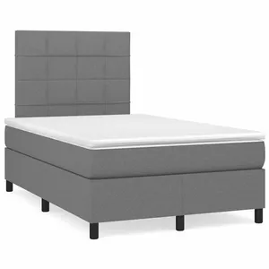 vidaXL Sommier à lattes de lit matelas LED gris foncé 120x190 cm tissu pas cher