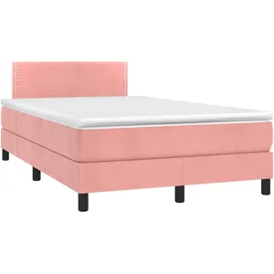 vidaXL Sommier à lattes de lit et matelas LED rose 120x190 cm velours pas cher