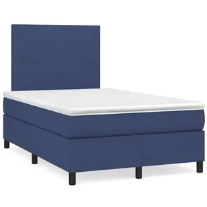 vidaXL Sommier à lattes de lit matelas et LED bleu 120x190 cm tissu pas cher
