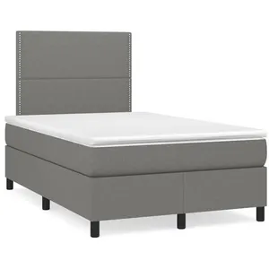 vidaXL Sommier à lattes de lit matelas LED gris foncé 120x190 cm tissu pas cher
