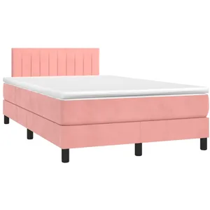vidaXL Sommier à lattes de lit et matelas LED rose 120x190 cm velours pas cher