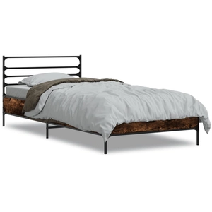 vidaXL Cadre de lit chêne fumé 75x190 cm bois d'ingénierie et métal pas cher
