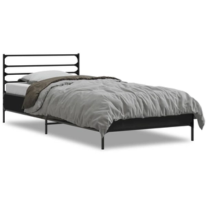 vidaXL Cadre de lit noir 75x190 cm bois d'ingénierie et métal pas cher