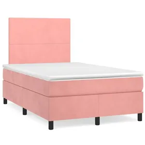 vidaXL Sommier à lattes de lit et matelas LED rose 120x190 cm velours pas cher