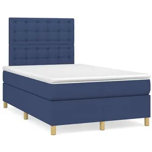 vidaXL Sommier à lattes de lit matelas et LED bleu 120x190 cm tissu pas cher
