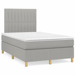 vidaXL Sommier à lattes de lit matelas LED gris clair 120x190 cm tissu pas cher