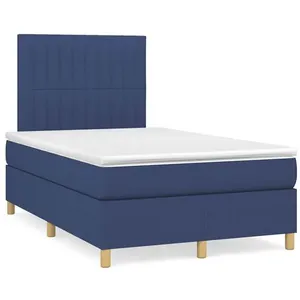 vidaXL Sommier à lattes de lit matelas et LED bleu 120x190 cm tissu pas cher