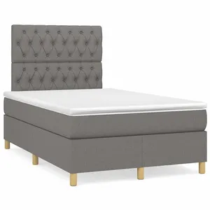 vidaXL Sommier à lattes de lit matelas LED gris foncé 120x190 cm tissu pas cher
