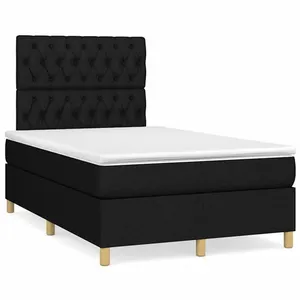 vidaXL Sommier à lattes de lit matelas et LED noir 120x190 cm tissu pas cher