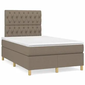 vidaXL Sommier à lattes de lit matelas et LED taupe 120x190 cm tissu pas cher