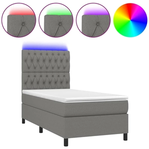 vidaXL Sommier à lattes de lit matelas LED gris foncé 120x190 cm tissu pas cher