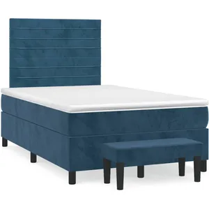 vidaXL Sommier à lattes de lit et matelas bleu foncé 120x190cm velours pas cher