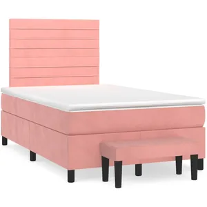 vidaXL Sommier à lattes de lit avec matelas rose 120x190 cm velours pas cher