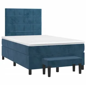 vidaXL Sommier à lattes de lit et matelas bleu foncé 120x190cm velours pas cher