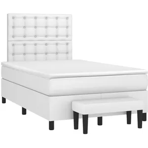 vidaXL Sommier à lattes de lit avec matelas blanc 120x190cm similicuir pas cher