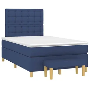 vidaXL Sommier à lattes de lit avec matelas bleu 120x190 cm tissu pas cher