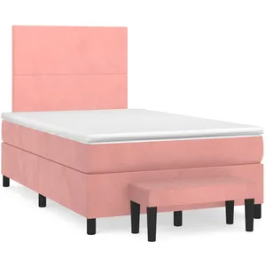 vidaXL Sommier à lattes de lit avec matelas rose 120x190 cm velours pas cher
