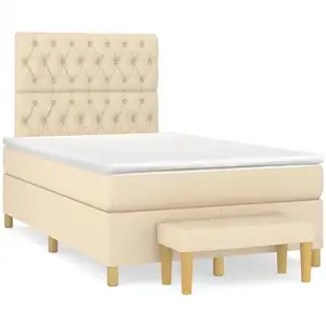 vidaXL Sommier à lattes de lit avec matelas crème 120x190 cm tissu pas cher