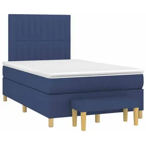 vidaXL Sommier à lattes de lit avec matelas bleu 120x190 cm tissu pas cher