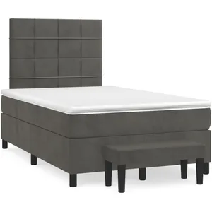 vidaXL Sommier à lattes de lit et matelas gris foncé 120x190cm velours pas cher