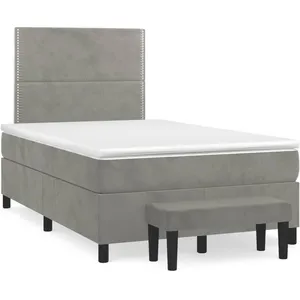 vidaXL Sommier à lattes de lit et matelas gris clair 120x190cm velours pas cher
