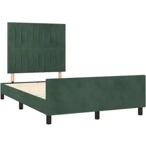 vidaXL Cadre de lit avec tête de lit vert foncé 120x190 cm velours pas cher