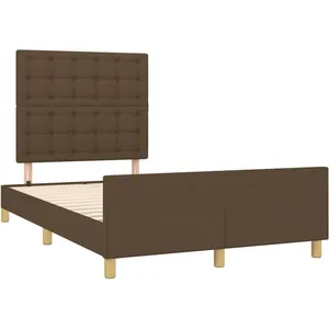 vidaXL Cadre de lit avec tête de lit marron foncé 120x190 cm tissu pas cher