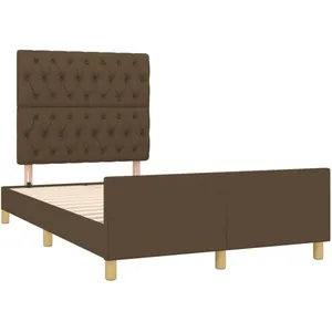 vidaXL Cadre de lit avec tête de lit marron foncé 120x190 cm tissu pas cher