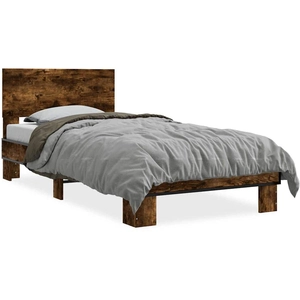 vidaXL Cadre de lit chêne fumé 75x190 cm bois d'ingénierie et métal pas cher