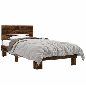 vidaXL Cadre de lit chêne fumé 90x200 cm bois d'ingénierie et métal pas cher