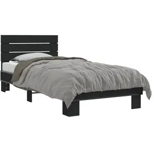vidaXL Cadre de lit noir 90x200 cm bois d'ingénierie et métal pas cher