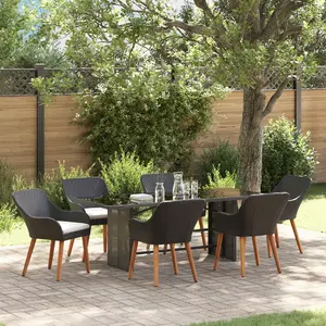 vidaXL Ensemble de salle à manger pour jardin 7 pcs Noir polyrotin pas cher