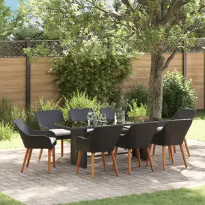 vidaXL Vidaxl Ensemble De Salle À Manger De Jardin 9 Pièces En Poly Rotin Noir pas cher