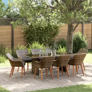 vidaXL Ensemble de salle à manger pour jardin 9 pcs Gris polyrotin pas cher