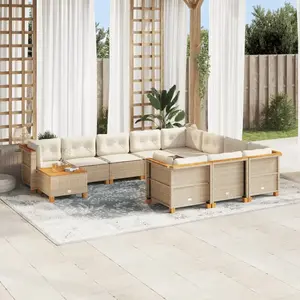 vidaXL - 11-delige - Tuinset - met - kussens - poly - rattan - beige pas cher