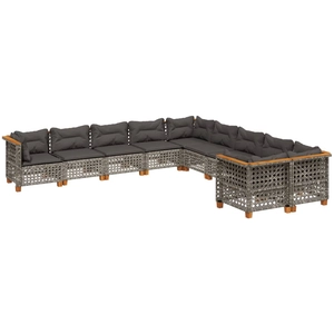 vidaXL Salon de jardin 11 pcs avec coussins gris résine tressée pas cher