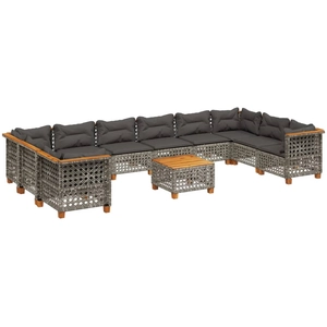 vidaXL Salon de jardin 11 pcs avec coussins gris résine tressée pas cher