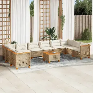 vidaXL Salon de jardin 11 pcs avec coussins beige résine tressée pas cher