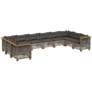vidaXL Salon de jardin avec coussins 10 pcs gris résine tressée pas cher