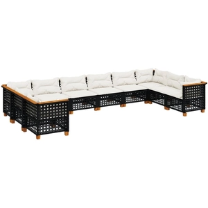 vidaXL Salon de jardin 10 pcs avec coussins noir résine tressée pas cher