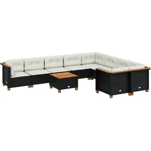 vidaXL Salon de jardin 10 pcs avec coussins noir résine tressée pas cher