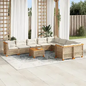 vidaXL Salon de jardin avec coussins 10 pcs beige résine tressée pas cher
