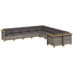 vidaXL Salon de jardin avec coussins 10 pcs gris résine tressée pas cher